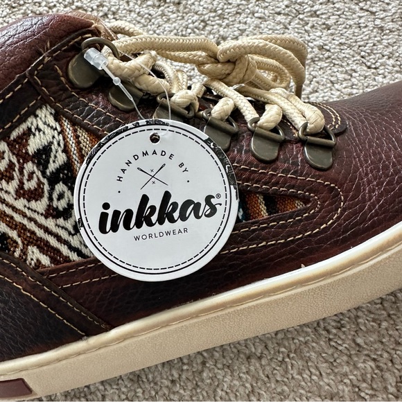 NWT Inkkas Brown Leather Camping Boots Peruvian Inlay Womens 7 Men’s 5 - Picture 9 of 9